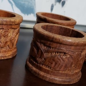 4PC Set Vintage Handcarved Wood Napkin Rings